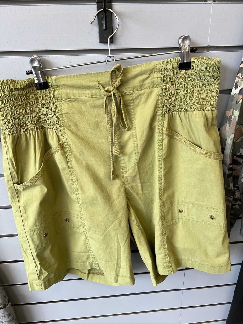 XCVI Smocked Waist Olive Green Women's Bermuda Shorts